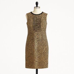 Elie Tahari Leopard Print Dress Size 10 Knee Length Sheath Ruffles Career